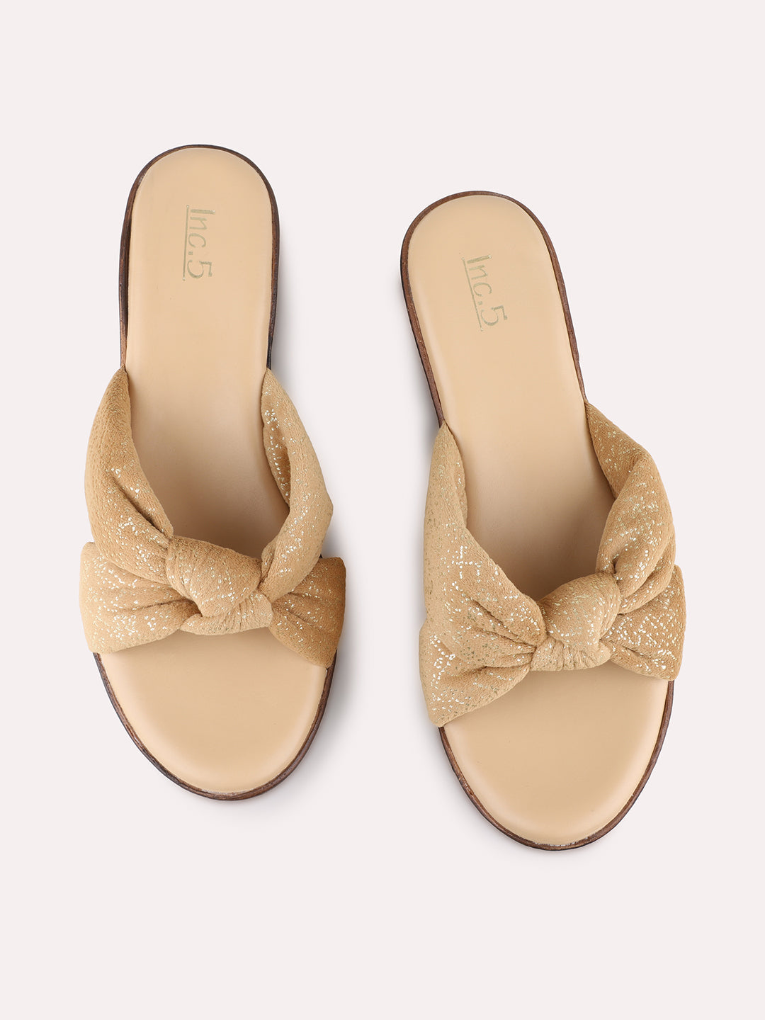 Womens Beige Party Wear Printed Round Toe Wedge Heels