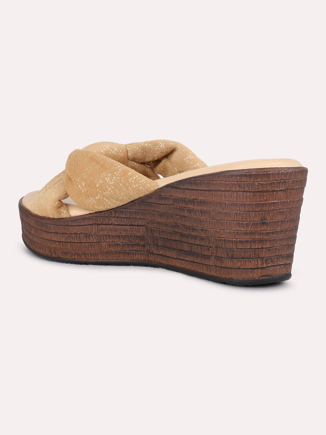 Womens Beige Party Wear Printed Round Toe Wedge Heels