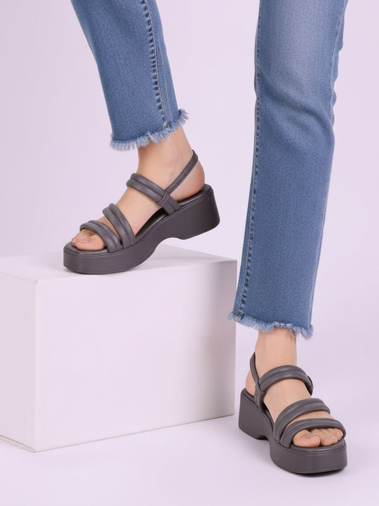 Womens Grey Smart Casual Solid Round Toe Heels