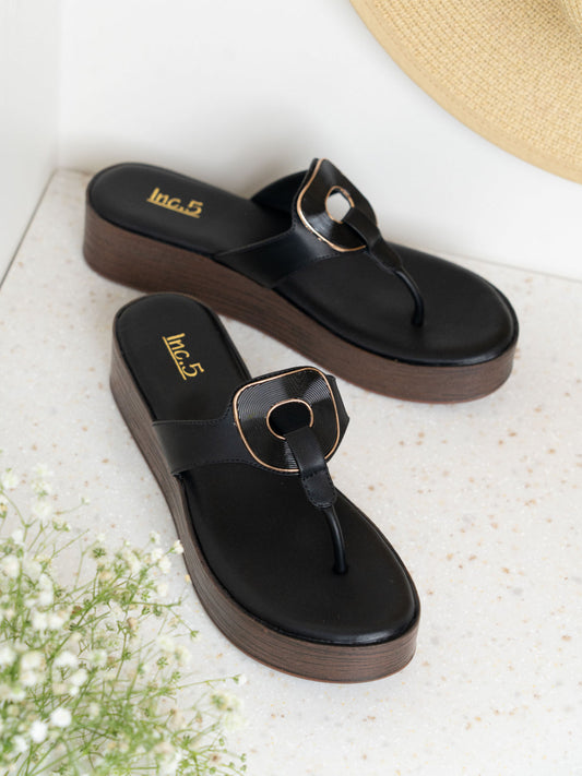 Womens Black Casual Solid Round Toe Sandals