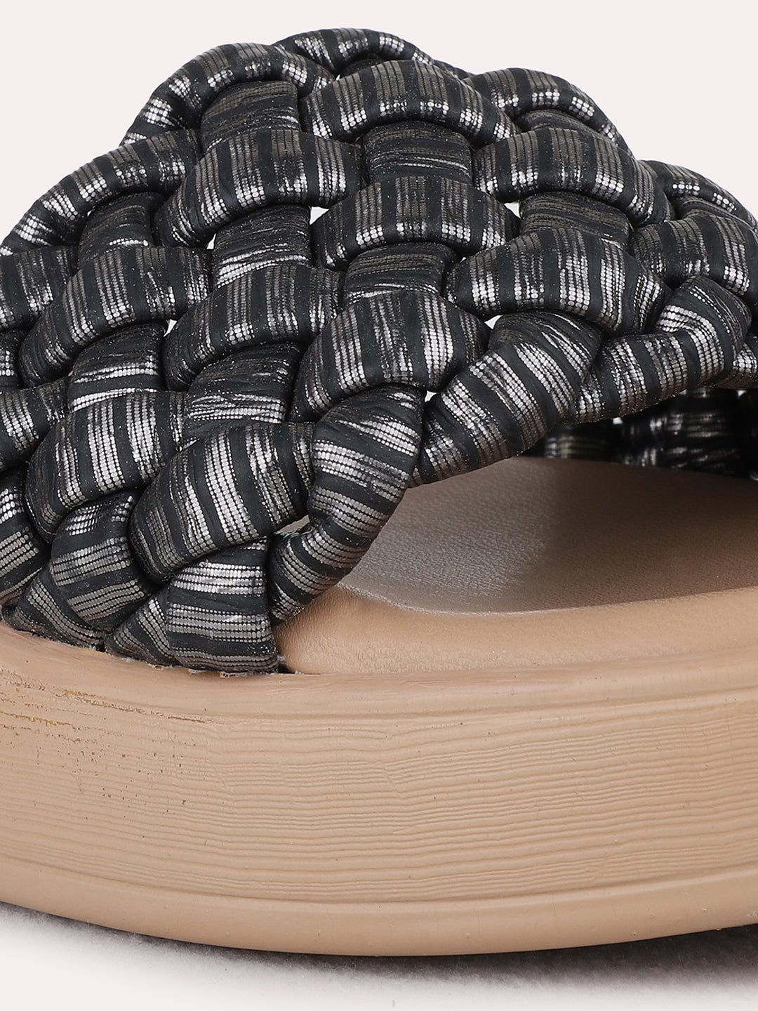 Womens Black Party Wear Printed Round Toe Wedge Heel Sandals