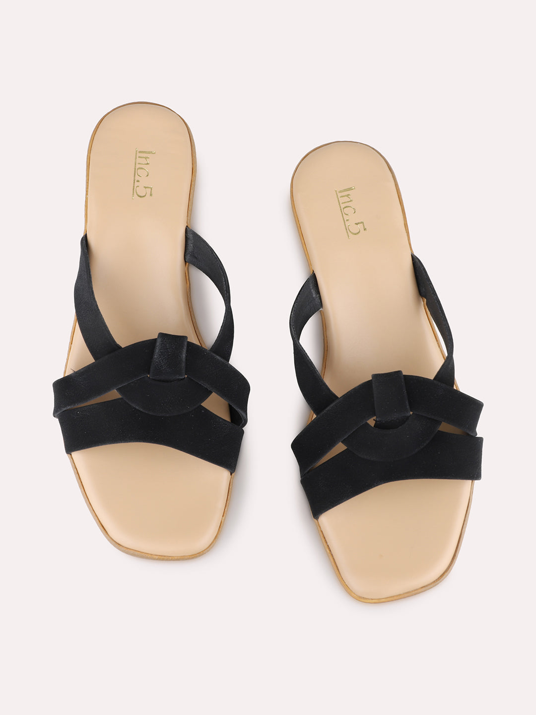 Womens Black Party Wear Striped Round Toe Wedge Heel Sandals