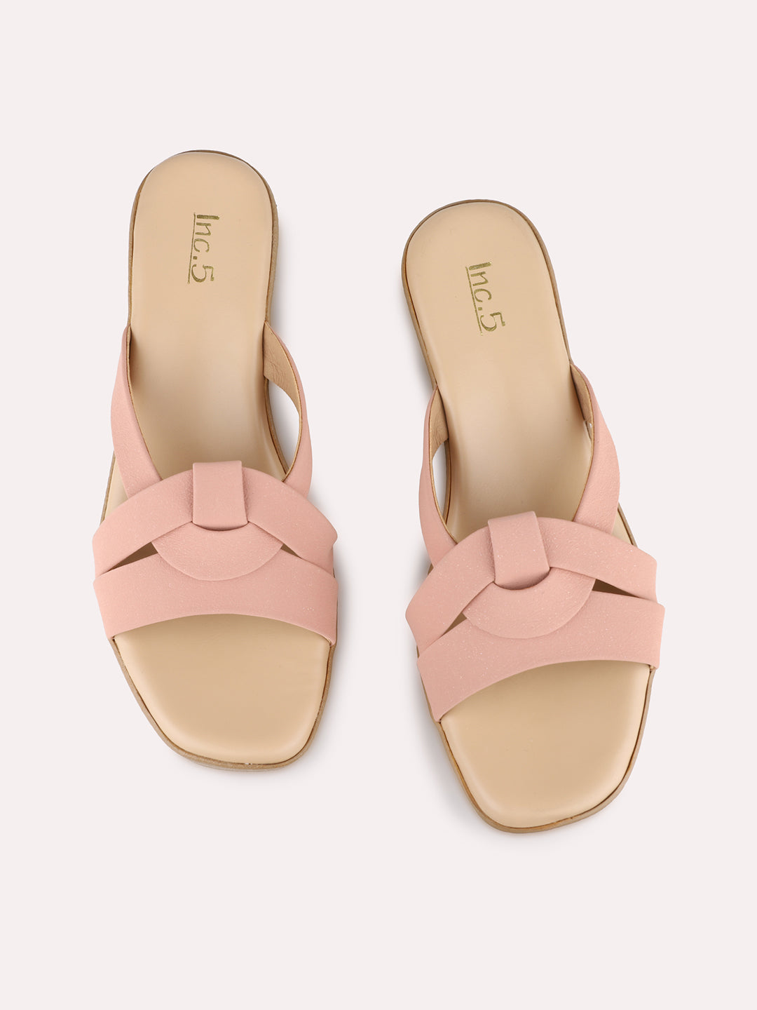 Womens Peach Party Wear Striped Round Toe Wedge Heel Sandals