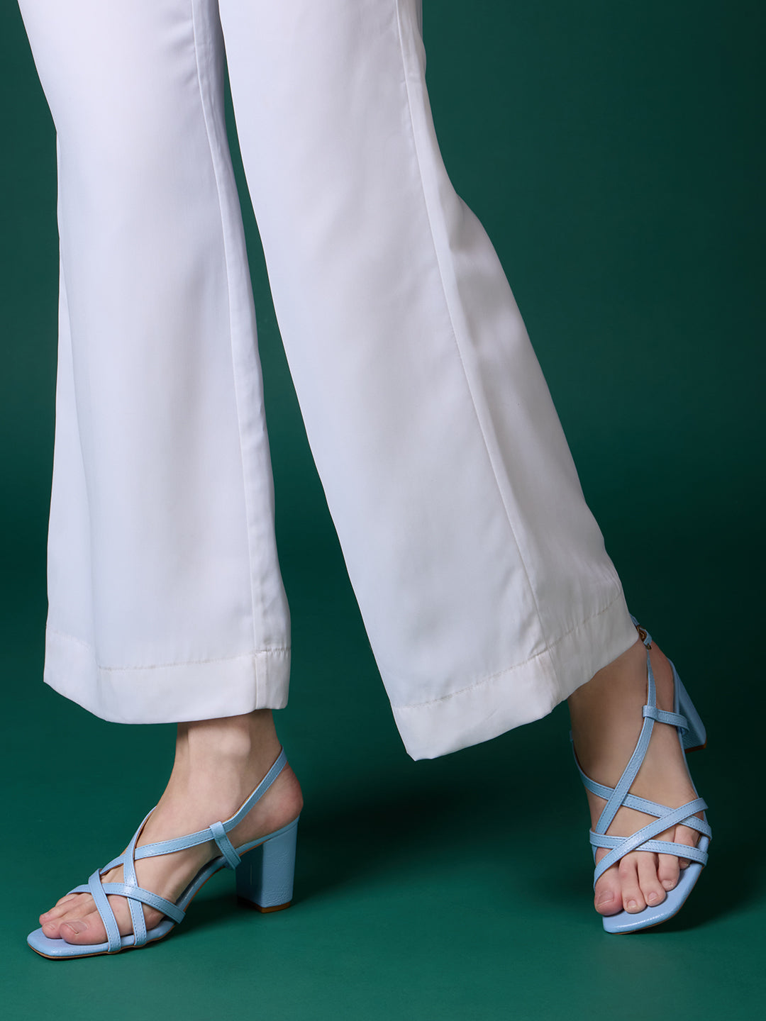 Women Blue Party Wear Striped Square Toe Block Heel Sandals