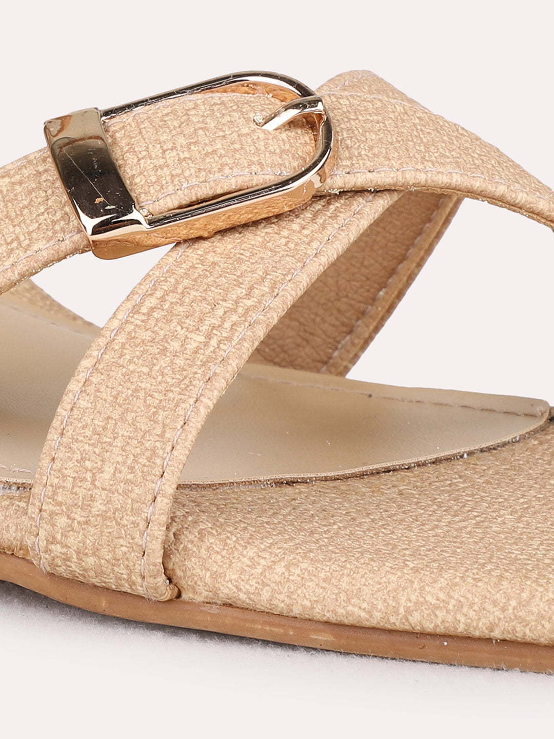 Womens Beige Party Wear Solid Square Toe Block Heel Sandals