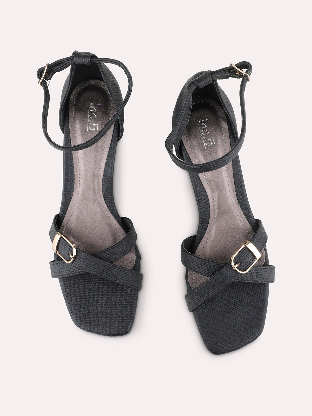 Womens Black Party Wear Solid Square Toe Block Heels