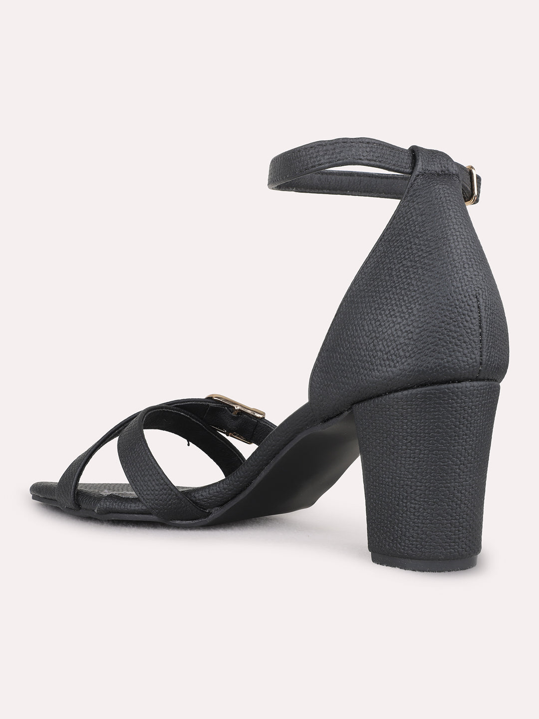 Womens Black Party Wear Solid Square Toe Block Heels
