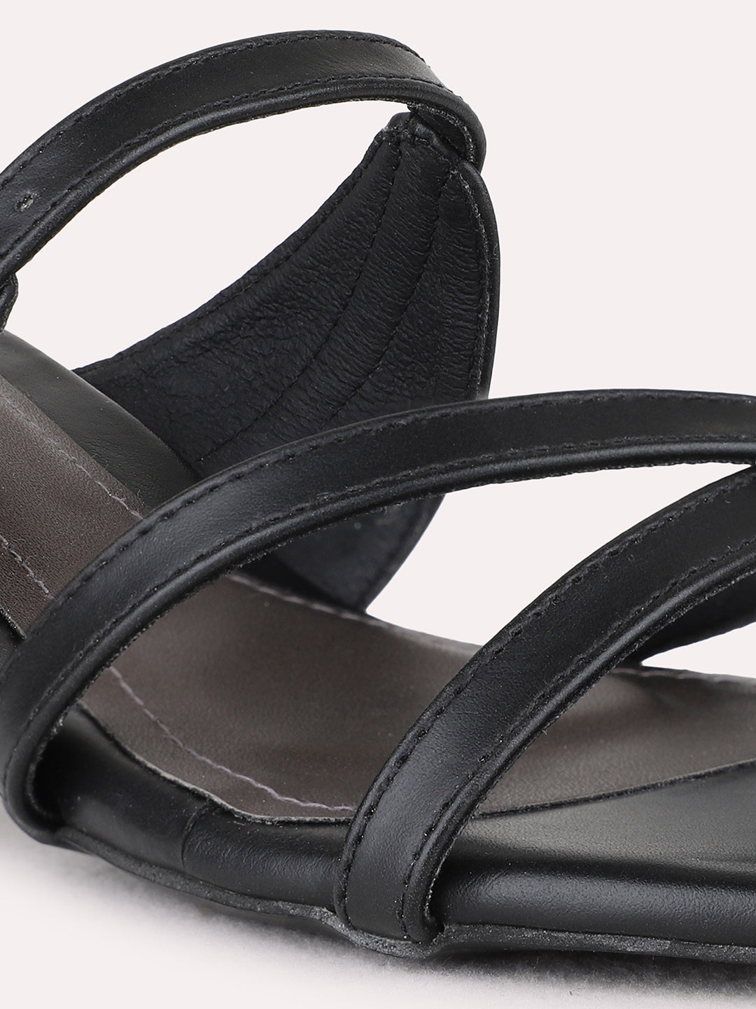 Womens Black Party Wear Striped Square Toe Block Heels