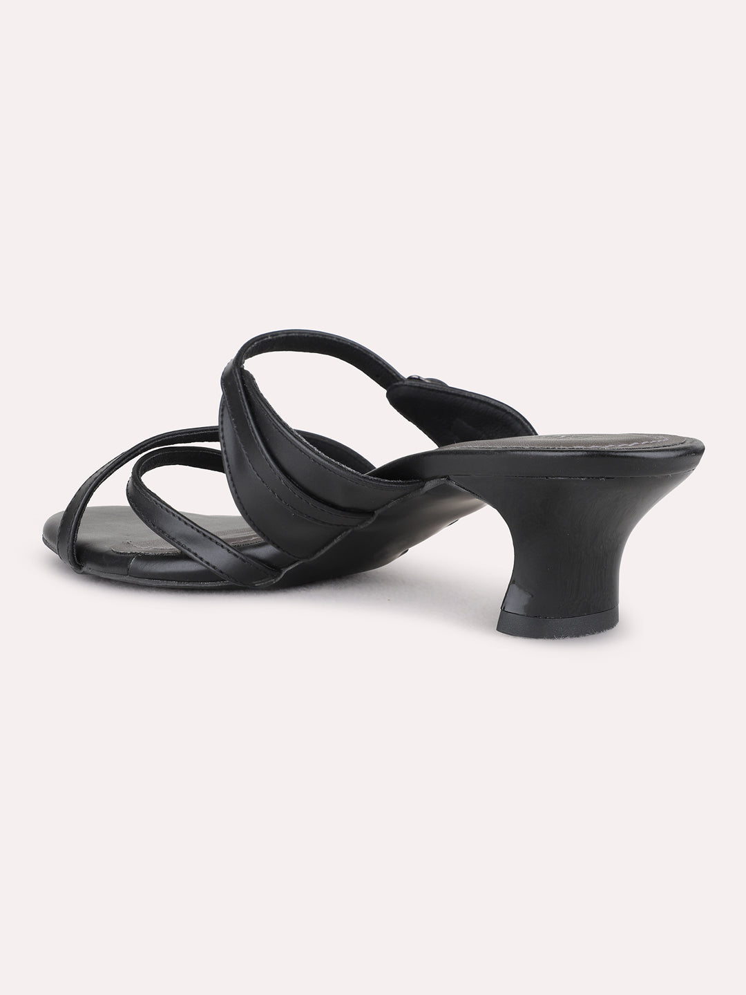 Womens Black Party Wear Striped Square Toe Block Heels