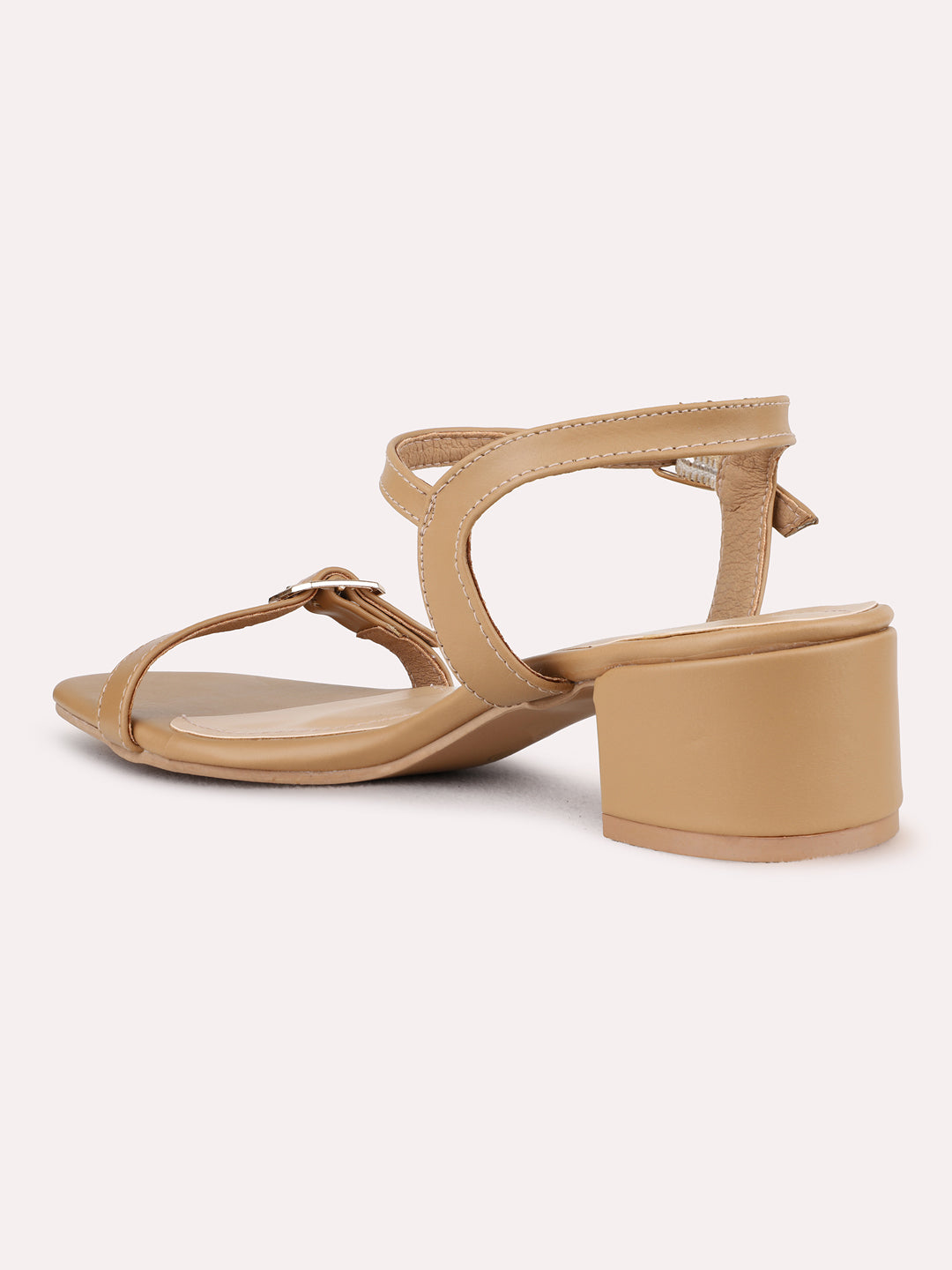 Womens Beige Party Wear Solid Block Heels