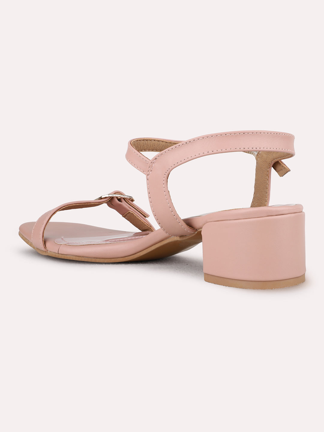 Womens Peach Party Wear Solid Block Heel Sandals