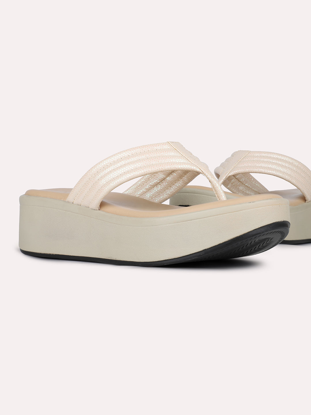 Womens Beige Solid Round Toe Party Wear Wedge Heel Sandals