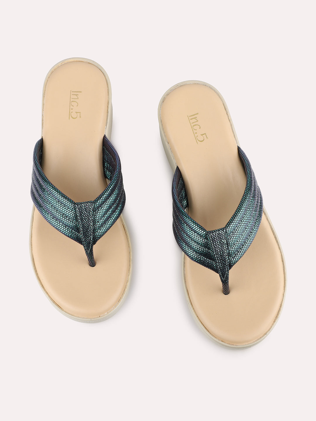 Womens Green Solid Round Toe Party Wear Wedge Heels