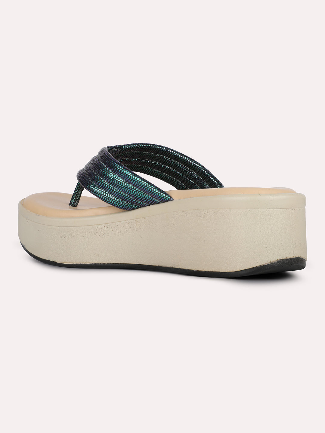 Womens Green Solid Round Toe Party Wear Wedge Heels
