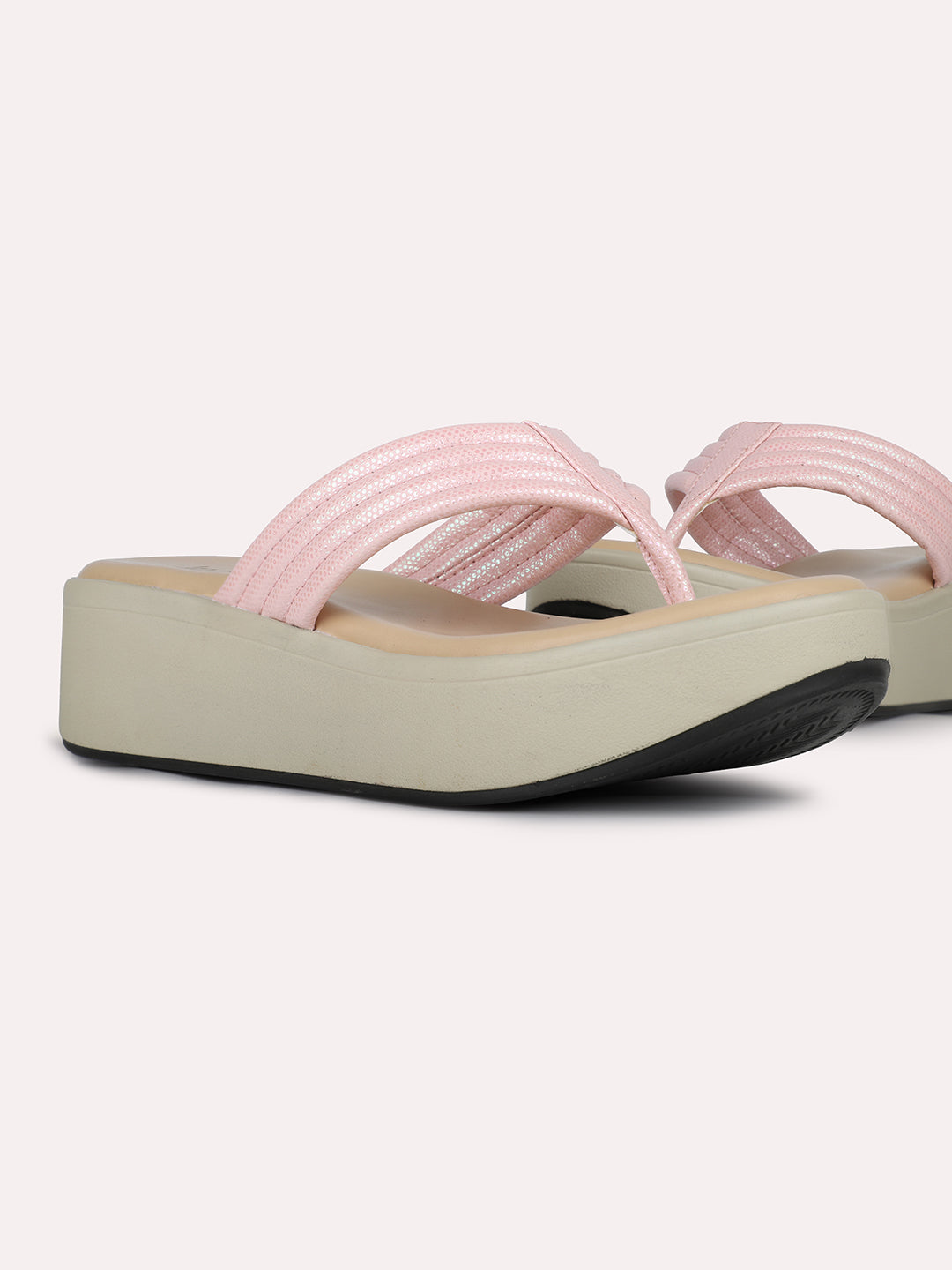 Womens Peach Solid Round Toe Party Wear Wedge Heel Sandals