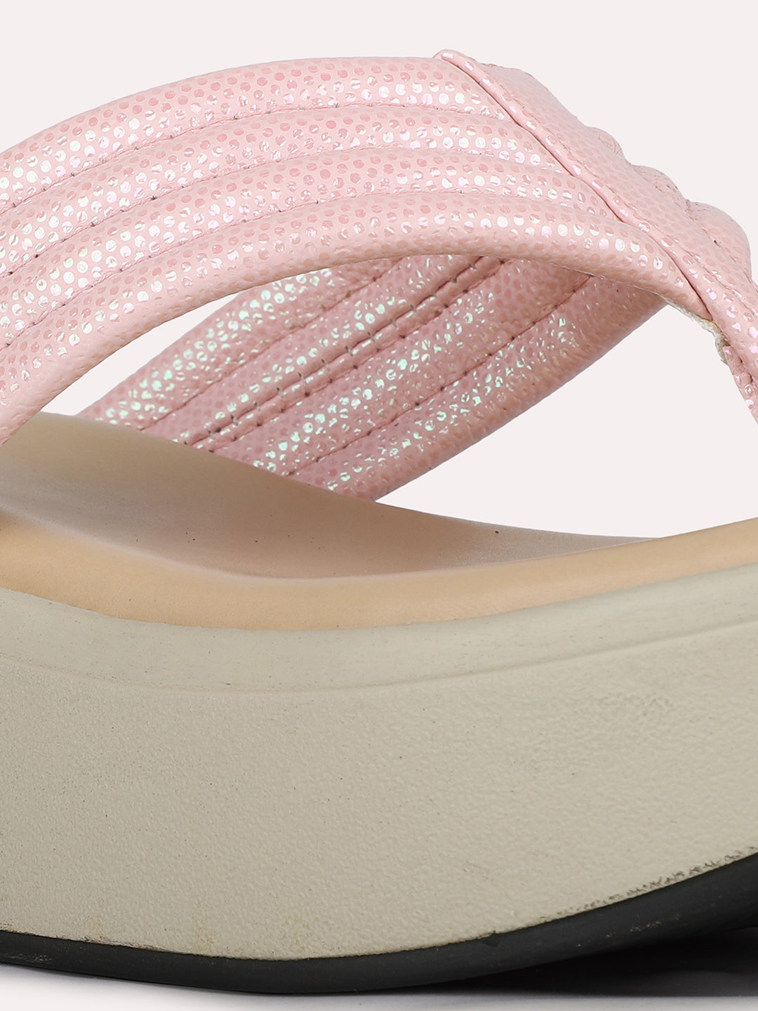 Womens Peach Solid Round Toe Party Wear Wedge Heels