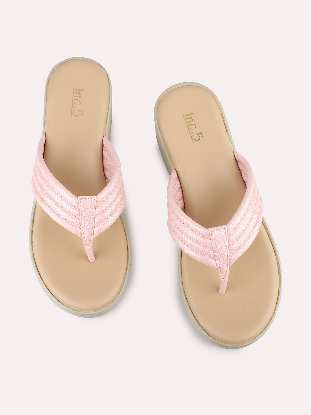 Womens Peach Solid Round Toe Party Wear Wedge Heels