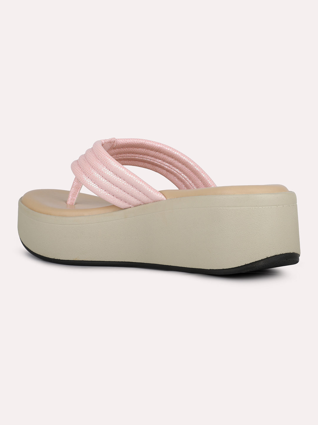Womens Peach Solid Round Toe Party Wear Wedge Heels