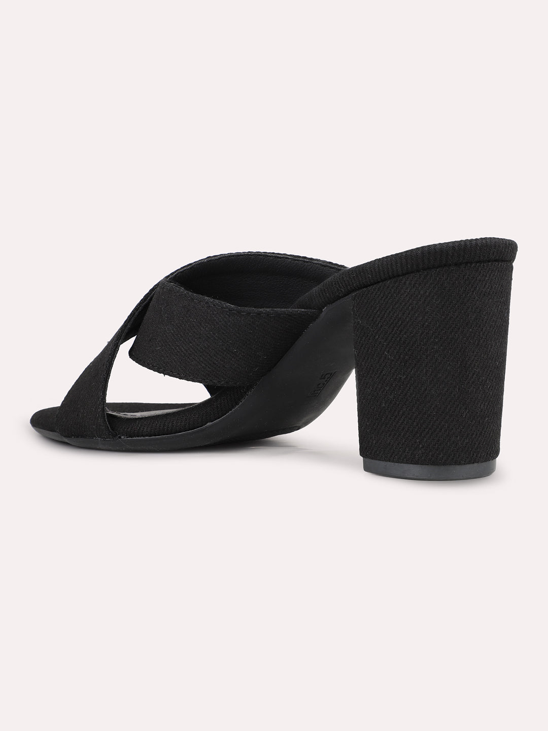 Womens Black Solid Round Toe Party Wear Block Heels Sandals