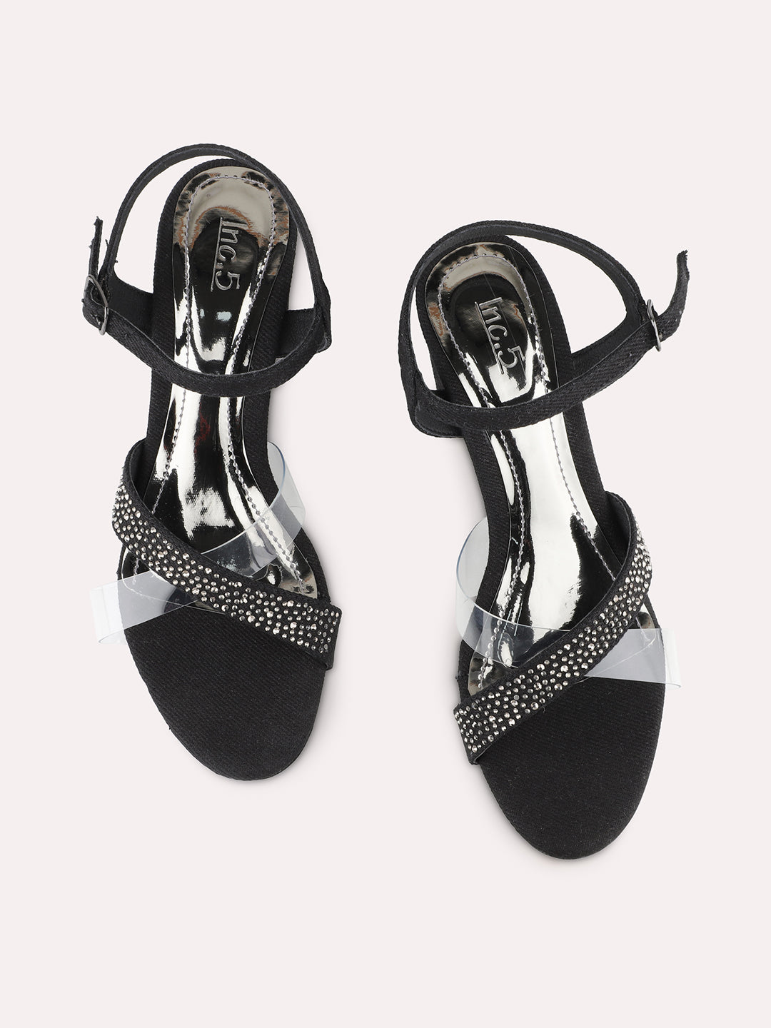 Womens Black Solid Round Toe Party Wear Block Heels