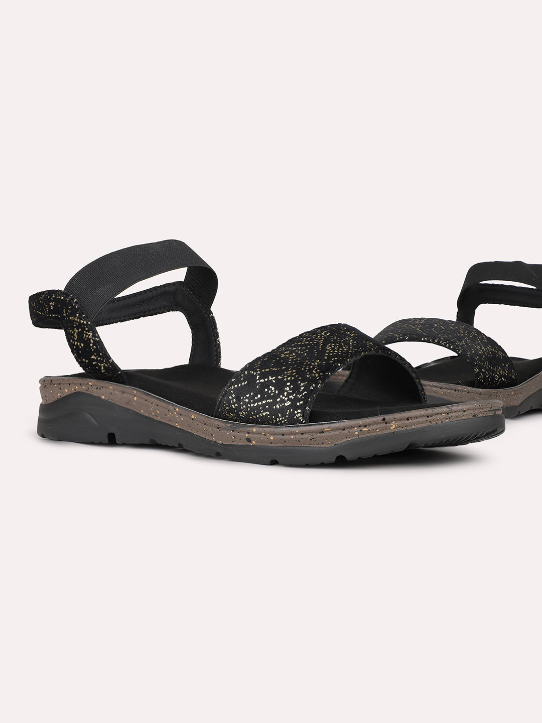 Womens Black Party Wear Solid Open Toe Flat Sandals