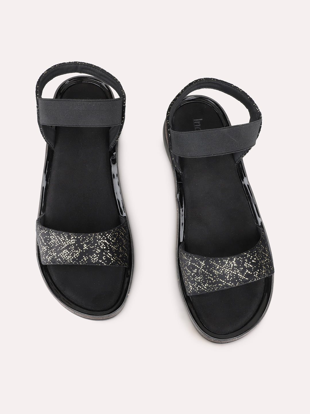 Womens Black Party Wear Solid Open Toe Flat Sandals