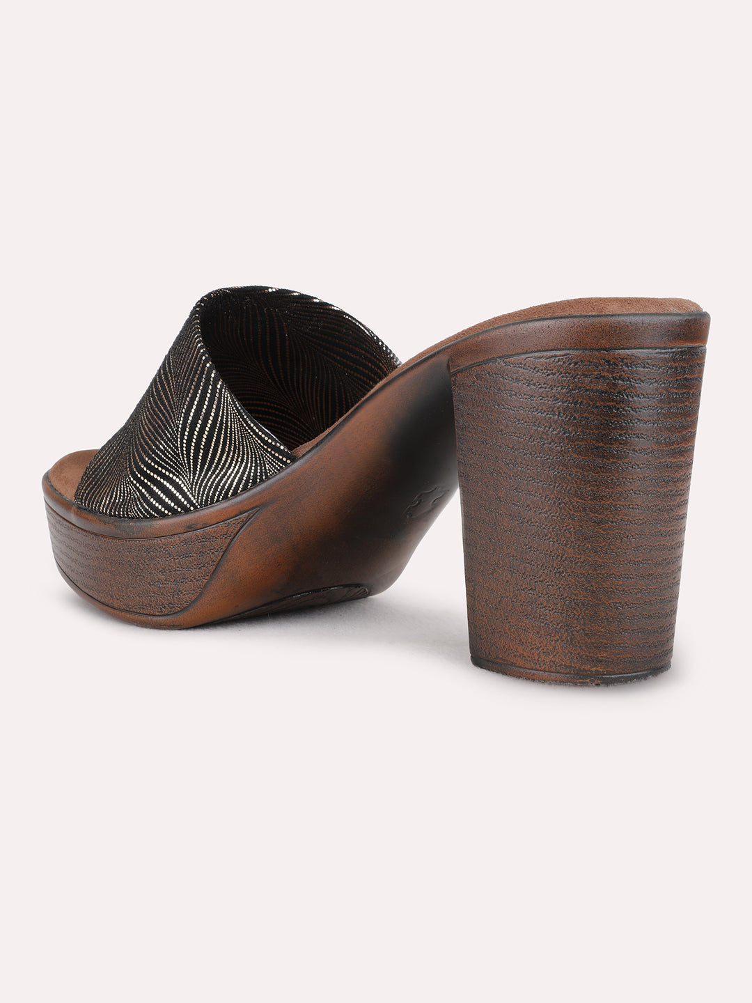 Womens Golden Party Wear Printed Round Toe Platform Heels
