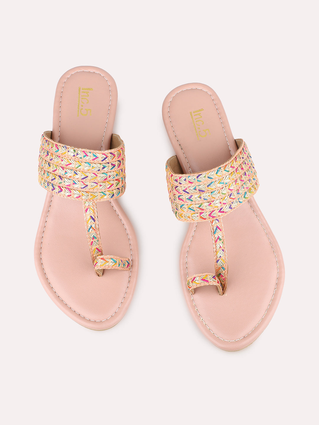Womens Peach Embellished Round Toe Party Wear Block Heels