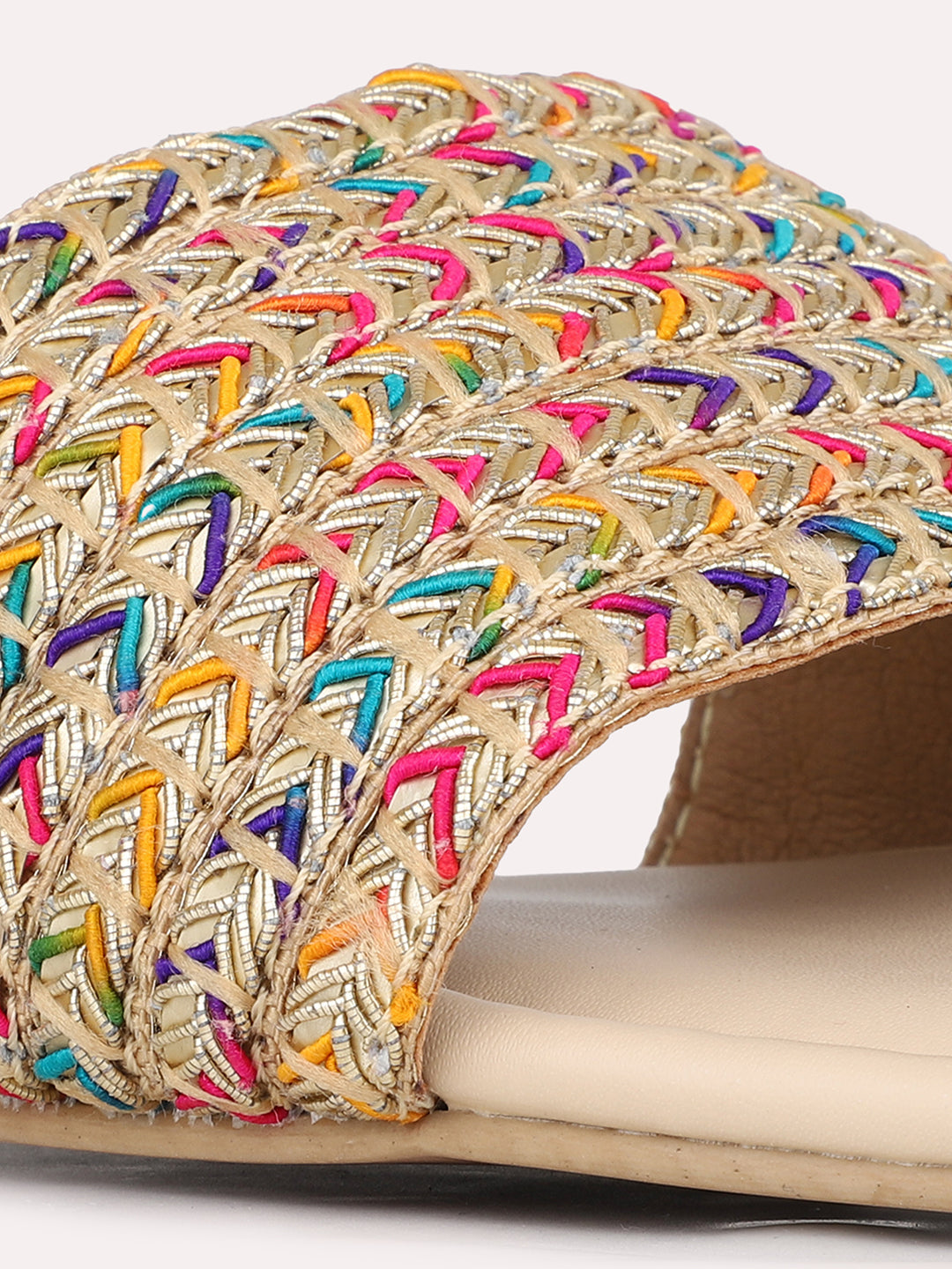 Womens Beige Embellished Open Toe Casual Flats