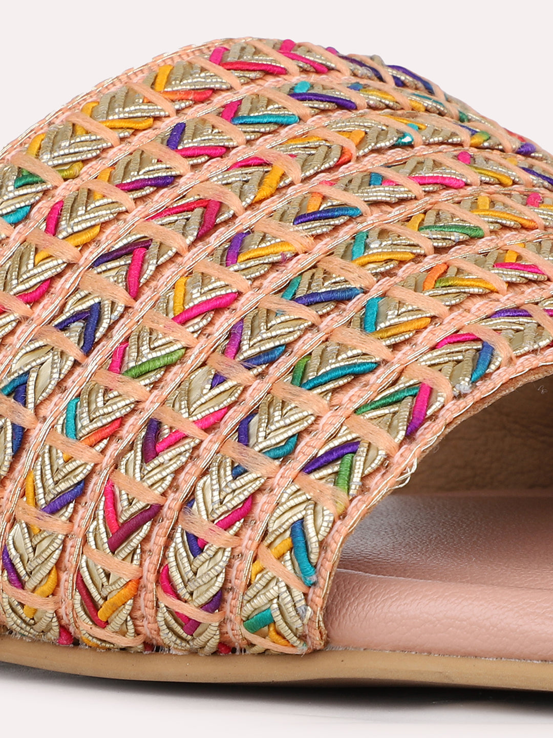 Womens Peach Embellished Open Toe Casual Flats