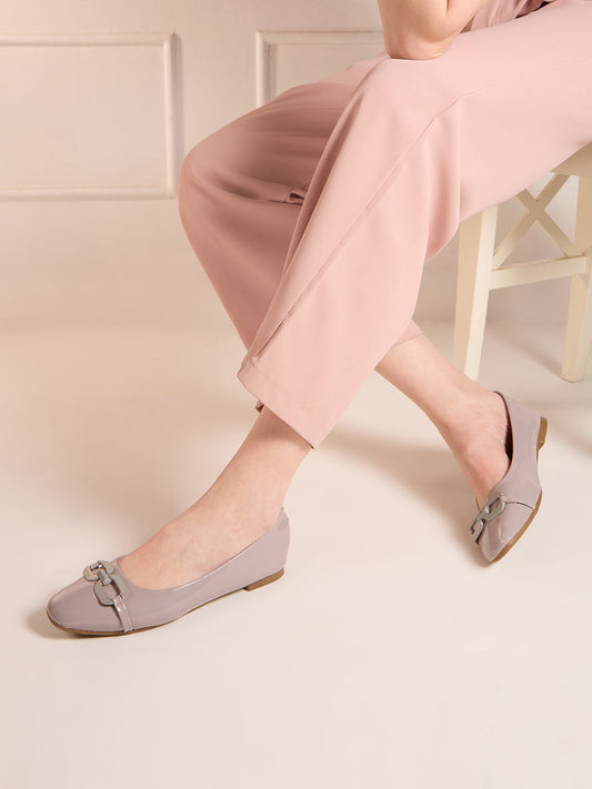Womens Purple Party Wear Solid Narrow Toe Ballerinas