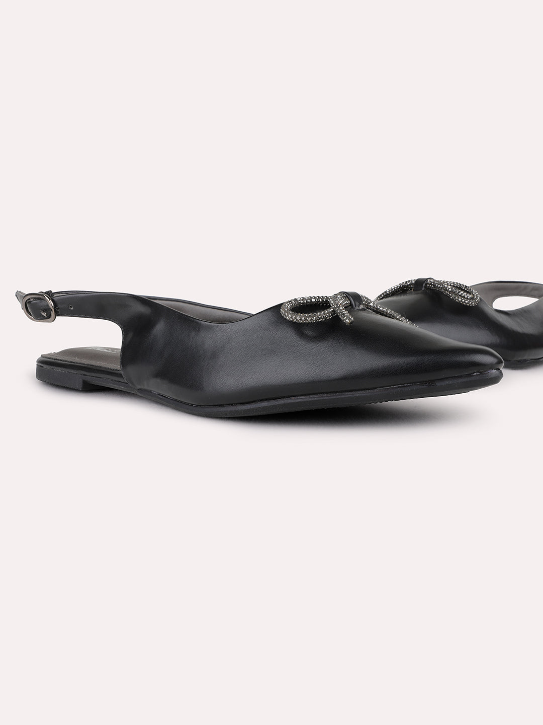 Womens Black Casual Solid Pointed Toe Heel Flat Mules