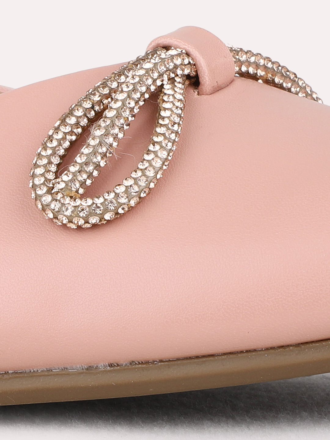 Womens Peach Casual Solid Pointed Toe Heel Flat Mules