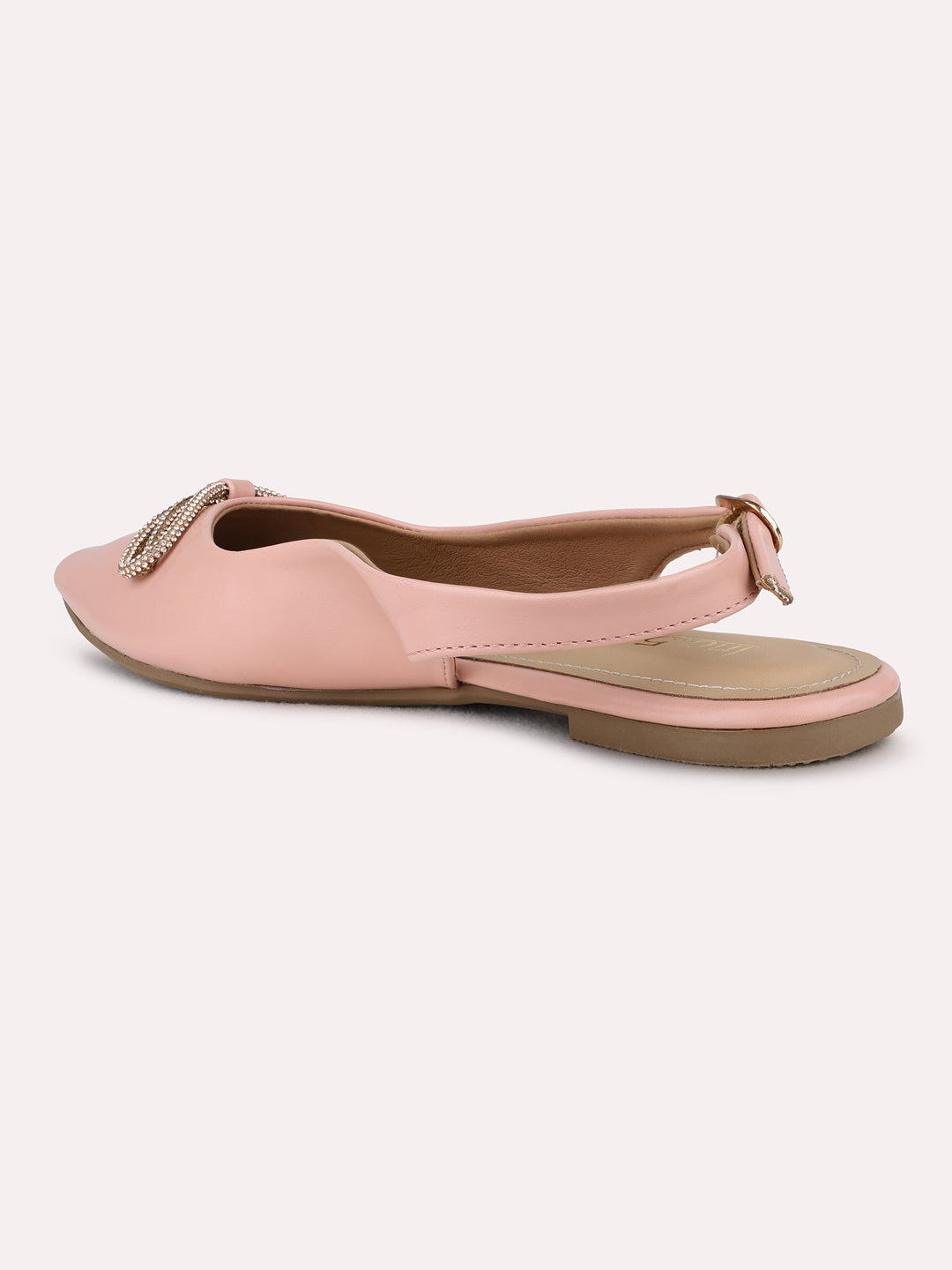 Womens Peach Casual Solid Pointed Toe Heel Flat Mules