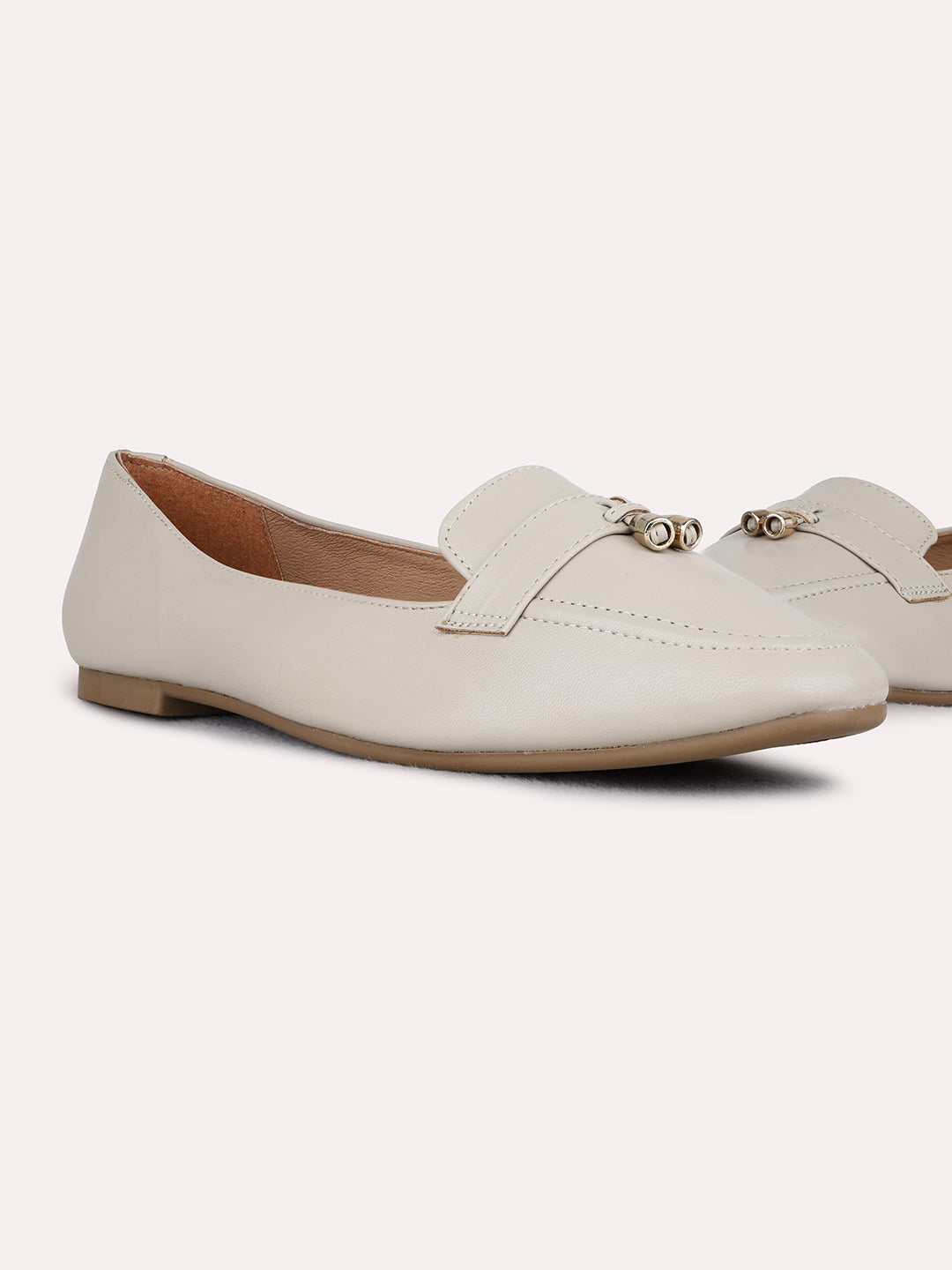 Womens Beige Casual Solid Pointed Toe Flat Ballerinas