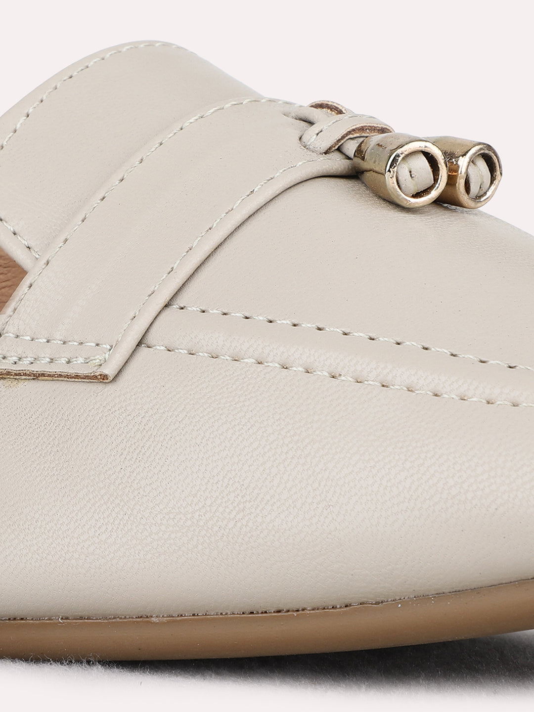 Womens Beige Casual Solid Pointed Toe Flat Ballerinas