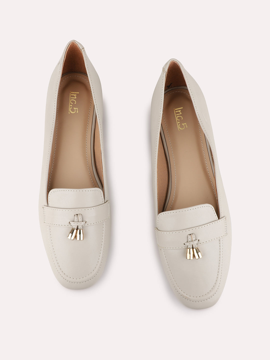 Womens Beige Casual Solid Pointed Toe Flat Ballerinas