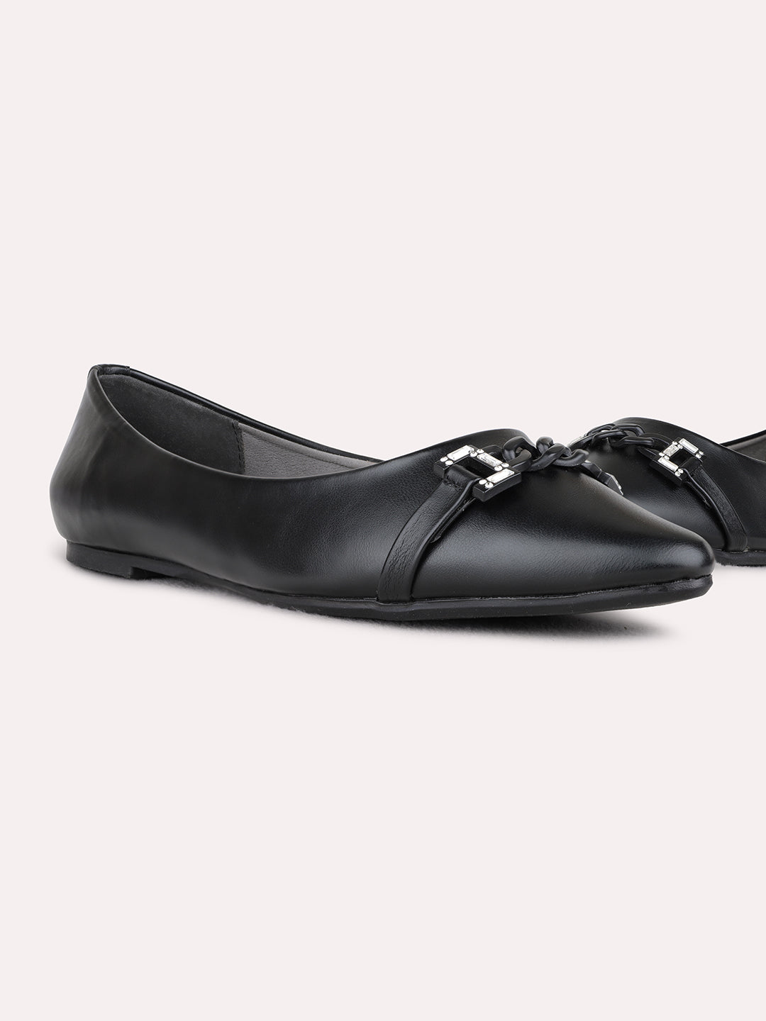 Womens Black Casual Solid Pointed Toe Flat Ballerinas
