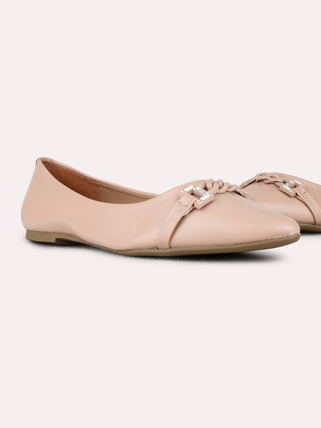 Womens Peach Party Wear Solid Narrow Toe Ballerinas