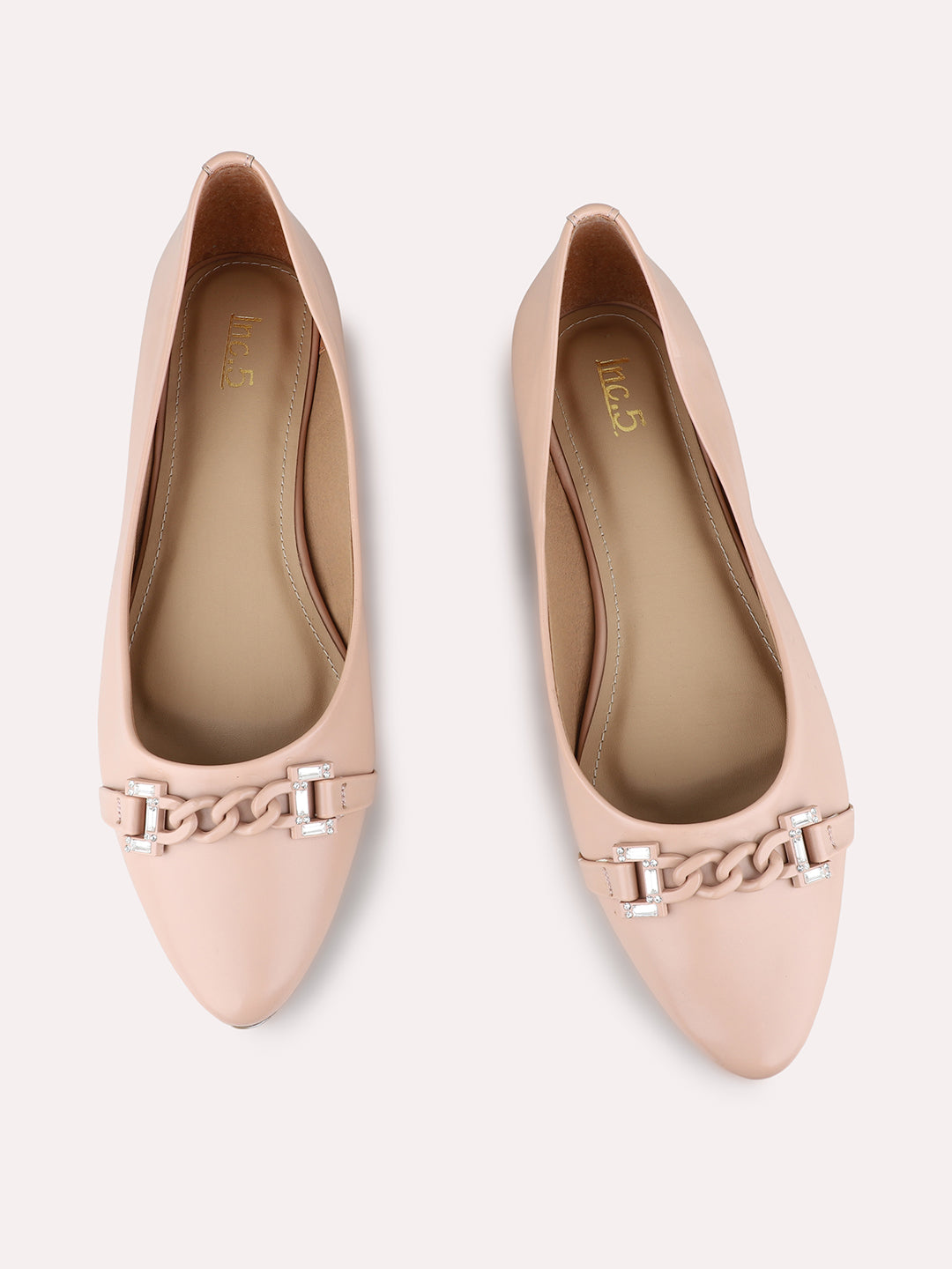 Womens Peach Party Wear Solid Narrow Toe Ballerinas