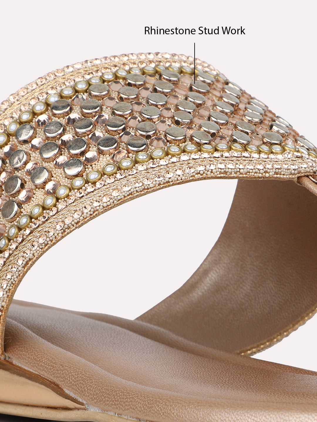 Womens Rose Gold Ethnic Embellished One Toe Flats