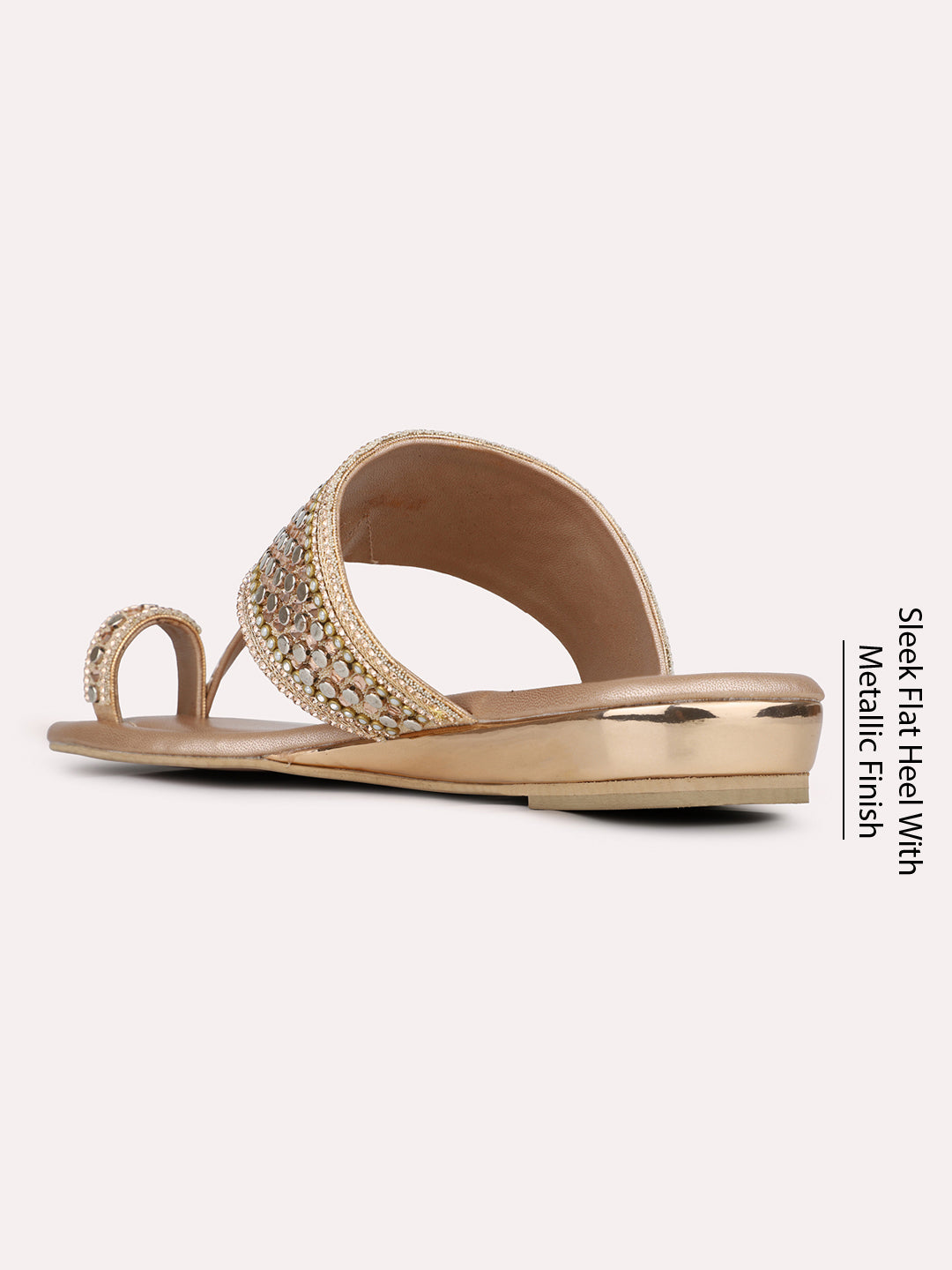 Womens Rose Gold Ethnic Embellished One Toe Flats