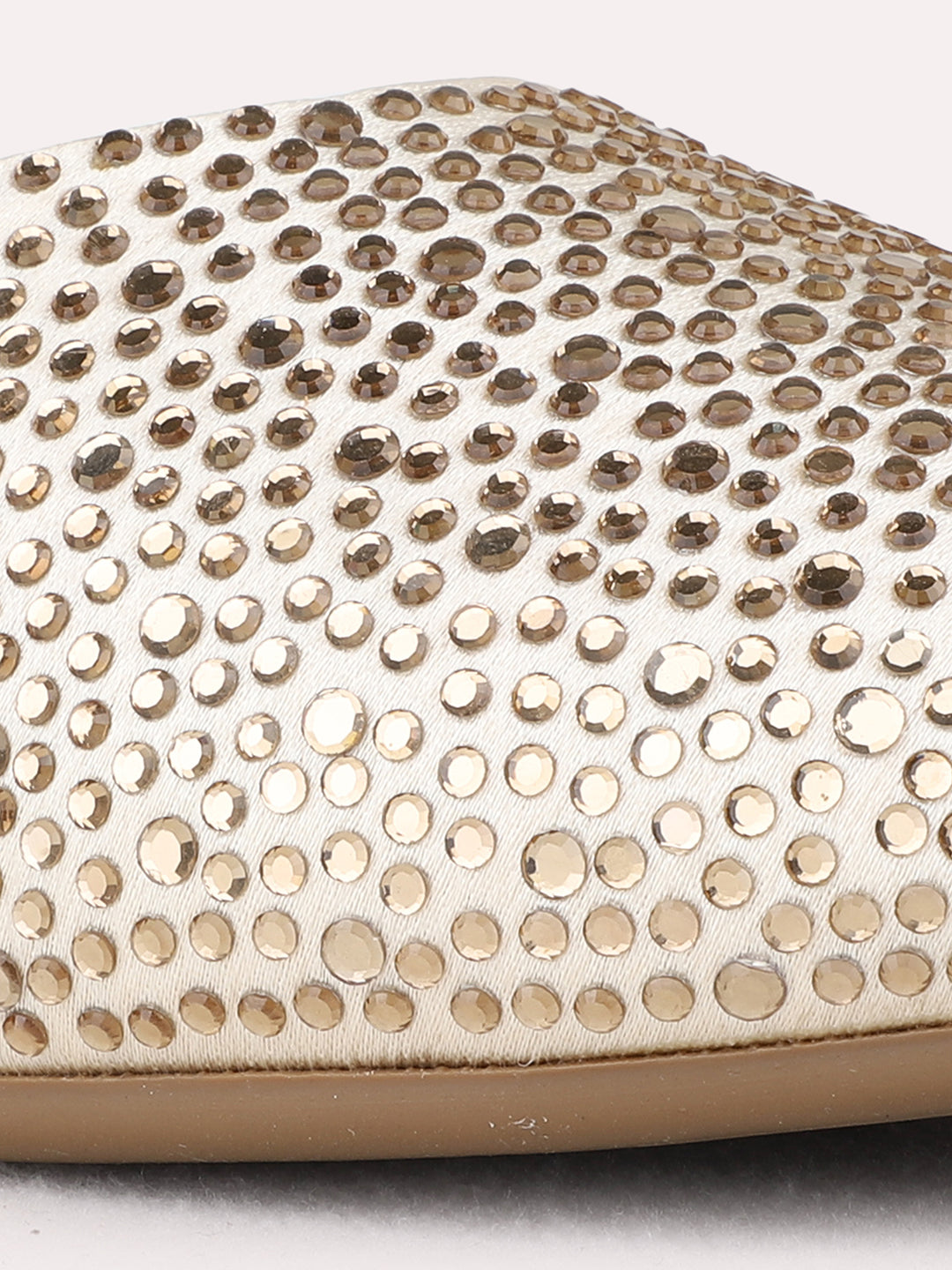 Womens Gold Casual Embellished Narrow Toe Flat Mules