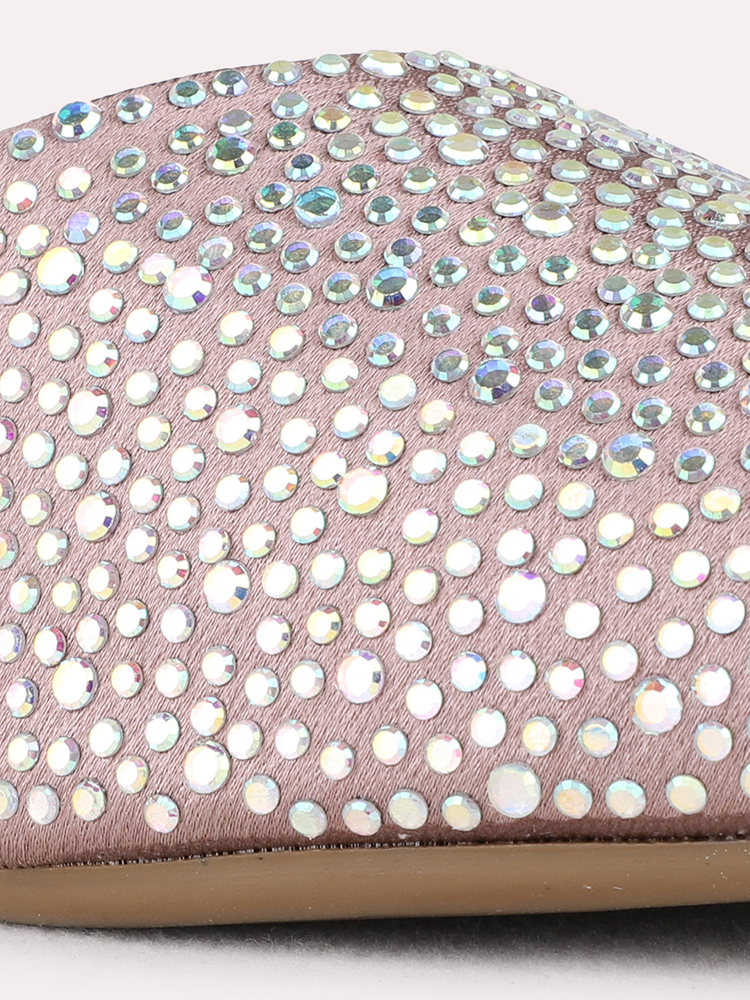 Womens Peach Casual Embellished Narrow Toe Flat Mules