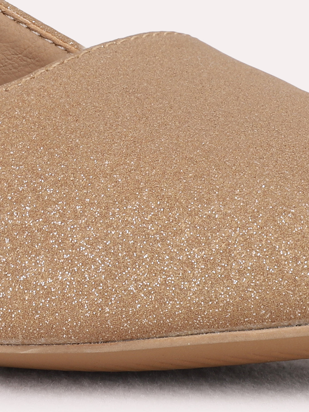 Womens Beige Ethnic Solid Narrow Toe Block Heel Mules