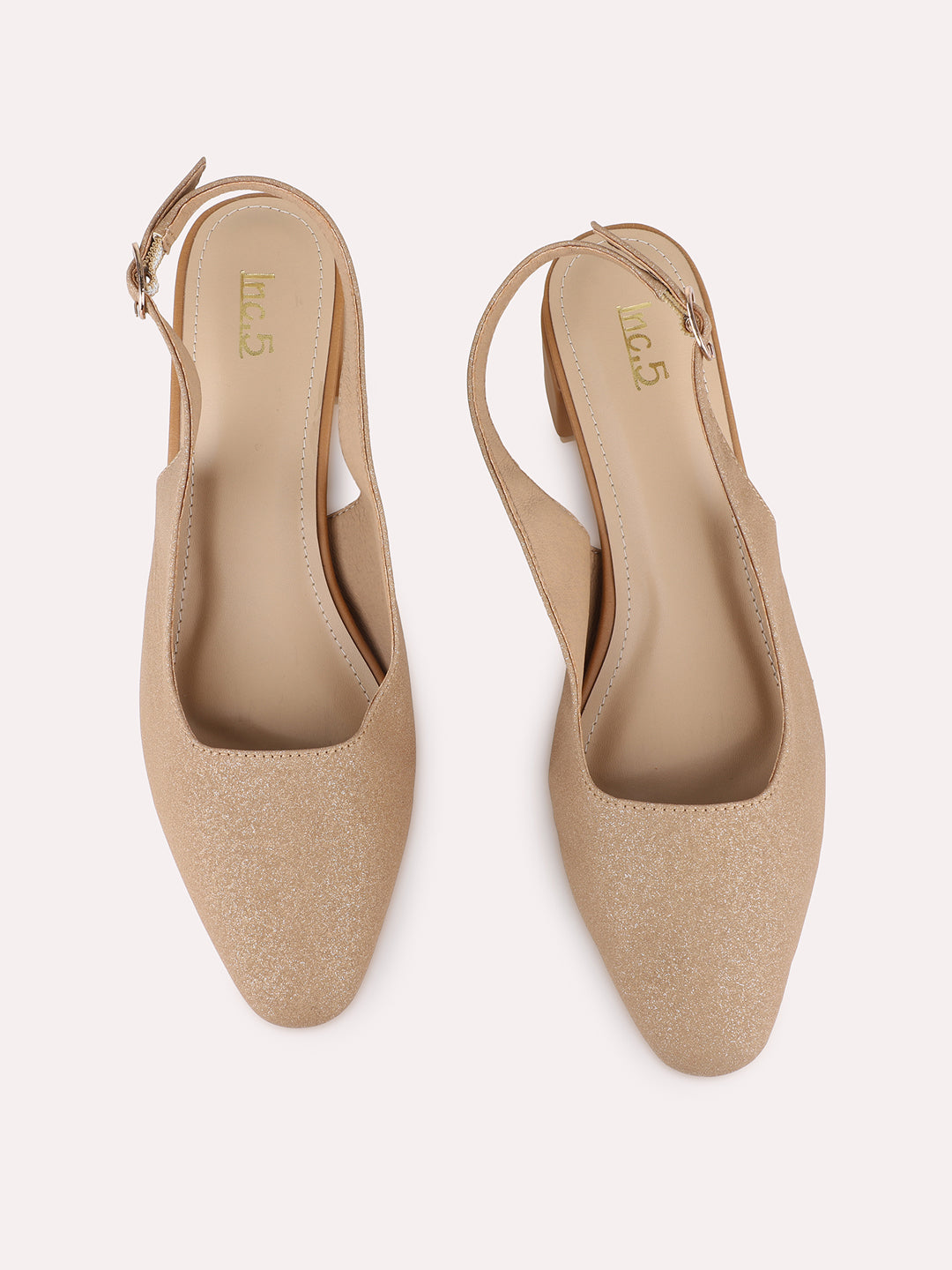 Womens Beige Ethnic Solid Narrow Toe Block Heel Mules