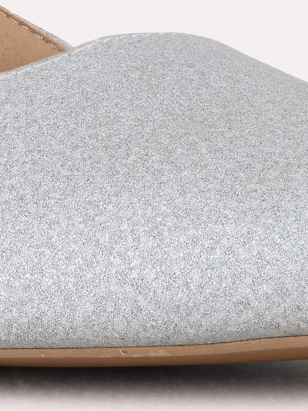 Womens Silver Ethnic Solid Narrow Toe Block Heel Mules