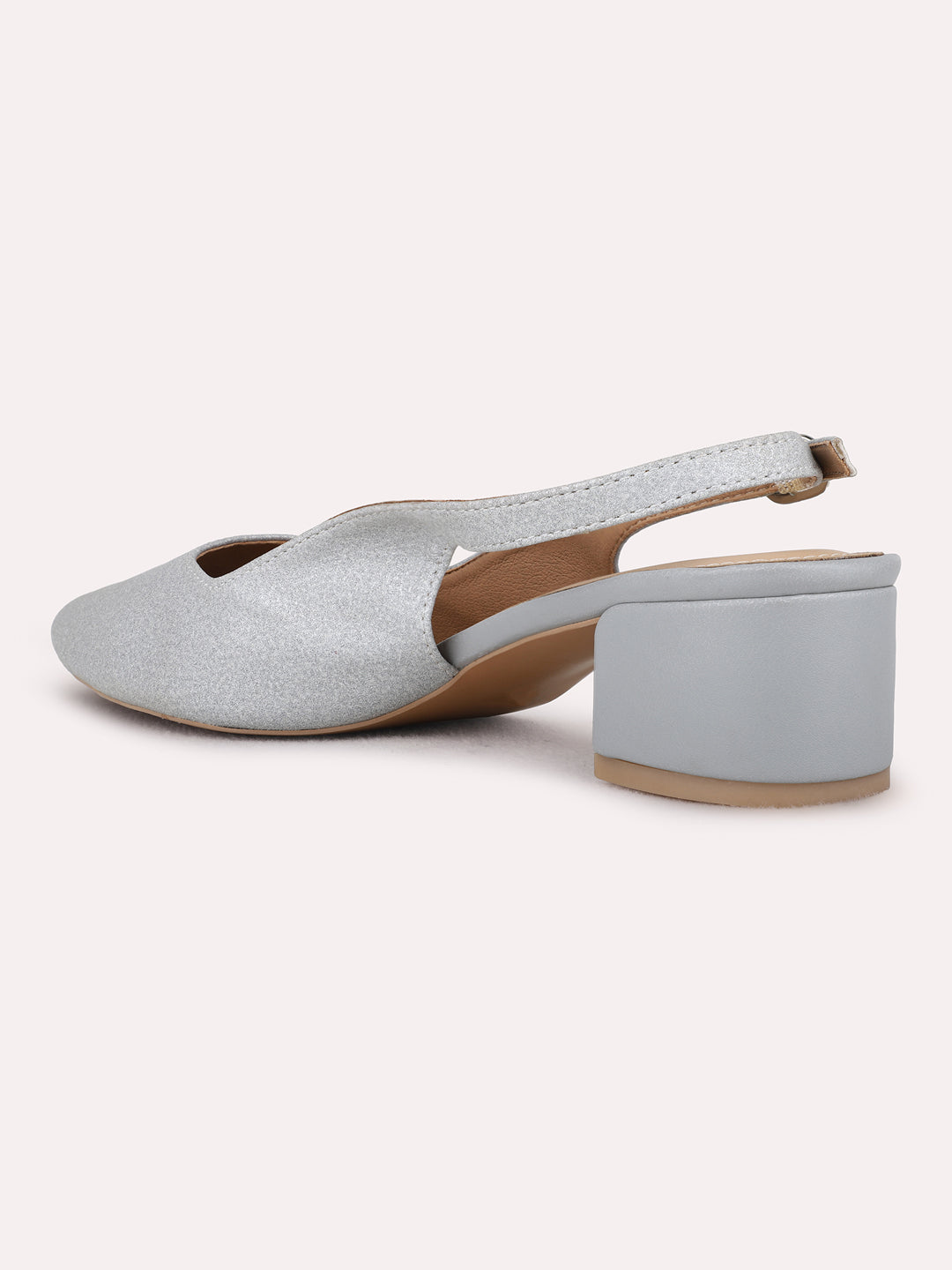 Womens Silver Ethnic Solid Narrow Toe Block Heel Mules