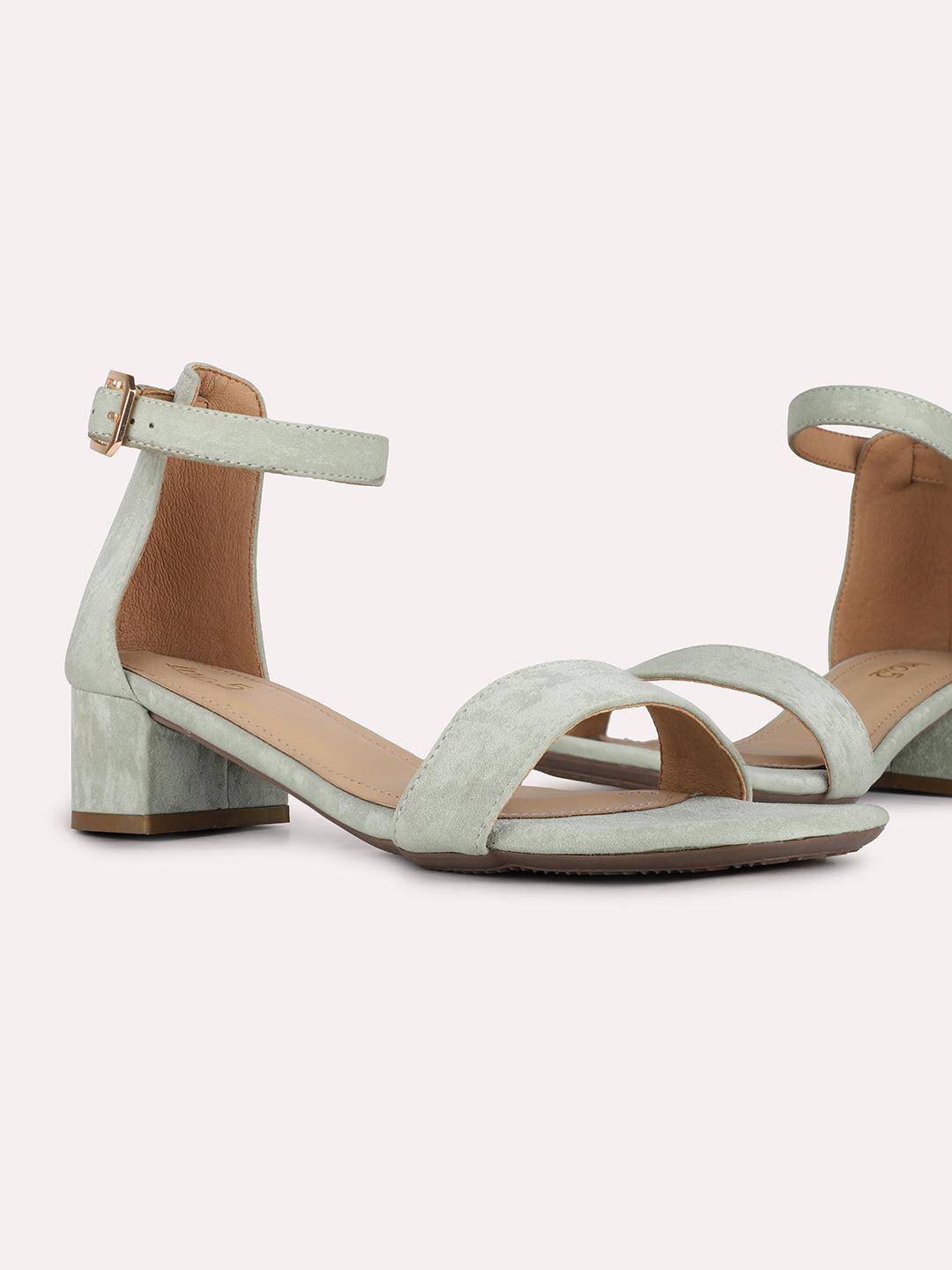 Women Green Party Wear Solid Round Toe Block Heel Sandals