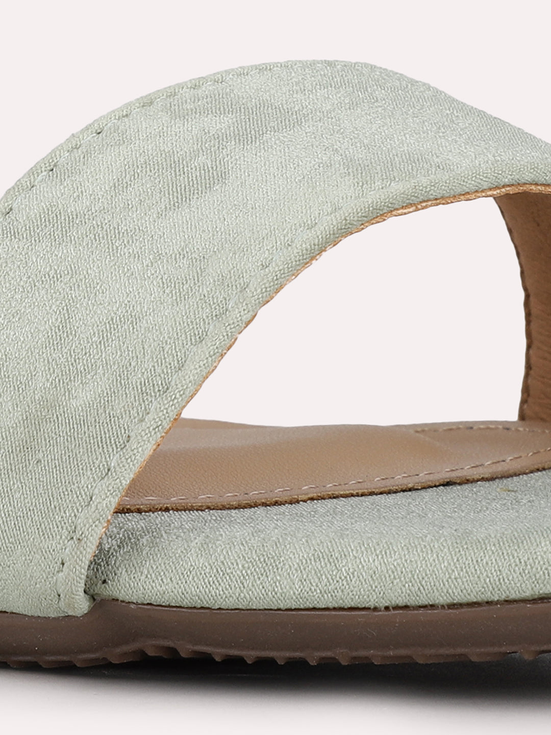 Women Green Party Wear Solid Round Toe Block Heel Sandals